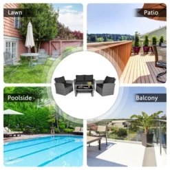 Tangkula 4PCS Patio Rattan Conversation Set Outdoor Furniture Set W/ Black Cushions -Tangkula GUEST ed280141 dc3a 4931 bb90 3b3fe120724d