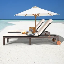 Tangkula 2PCS Patio Adjustable Rattan Recliner Chaise Lounge Chair W/ Cushion Wheels -Tangkula GUEST ed39d55e 1dab 4e4b a38b a1716b9fa37f