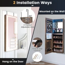 Tangkula LED Mirror Jewelry Cabinet Wall/Door Mounted Organizer Armoire W/ 3 Color Light -Tangkula GUEST ed636629 f9ac 4bbb 8c43 6146867ed51e