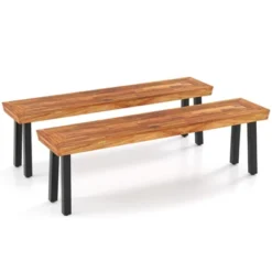Tangkula Outdoor Acacia Wood Benches Set Of 2 W/ Slatted Top & Flared Metal Legs 19 Tangkula Outdoor Acacia Wood Benches Set Of 2 W/ Slatted Top & Flared Metal Legs -Tangkula GUEST ed67ee2d c2ff 4b57 95a7 a4cd4f3d110b