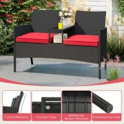 Tangkula Outdoor Rattan Loveseat 2-Seat Patio Conversation Set With Built-in Coffee Table Cushions Wicker Bench Furniture -Tangkula GUEST ed781c86 980d 4534 a209 e7cad3f4cc13