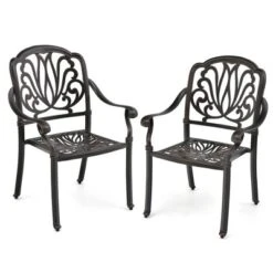 Tangkula 2 Pieces Cast Aluminum Chairs Set Of 2 Stackable Patio Dining Chairs W/ Armrests -Tangkula GUEST ed8f7ee0 f872 48aa 9ae6 4ab7274be3cc