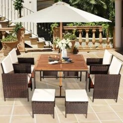 Tangkula 9-Piece Outdoor Patio Dining Set Conversation Furniture With Removable Cushions White -Tangkula GUEST ed90cea5 dda7 47a0 9239 86f1f411d63f