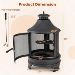Tangkula 30 Inch Outdoor Fire Pit Chiminea W/ Grill Chimney Spark Screen Door Fire Poker -Tangkula GUEST ed94cd3d c22b 4726 a6fc c8e5331a1483