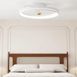 Tangkula 3000-6500K Dimmable Modern Flush Mount LED Fan Light W/ 3 Color Temperature