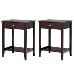 Tangkula 2PCS Nightstand Sofa Side End Table Bedroom Living Room W/ Shelf Drawer Brown -Tangkula GUEST edd0df7d c7e3 4005 8b14 b67048d28486