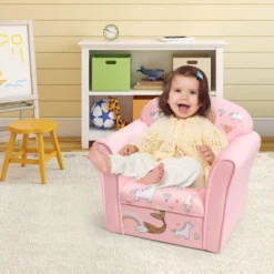 Tangkula Kids Sofa Children Armrest Chair With Pattern Toddler Furniture W/Sturdy Wood Construction Armrest Couch For Preschool Children