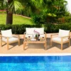 Tangkula 8PCS Patio Acacia Wood Conversation Furniture Set W/ Off White Cushions