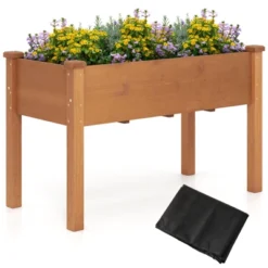 Tangkula Raised Garden Bed Elevated Fir Wood Planter Box W/ Drain Hole Garden Planter -Tangkula GUEST ee1687fc 83c4 4b9e 80df 6b494e44f73f