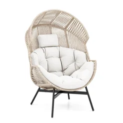 Tangkula Wicker Stationary Egg Chair Lounge Basket Sofa Chair W/ Heavy-Duty Metal Frame -Tangkula GUEST ee604ac5 260c 4e73 b360 df5fa0d8880c