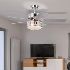 Tangkula 52" Ceiling Lighting Fan W/ Lights & Remote Control, 5 Reversible Blades, 3 Wind Speed, Timer Function, Silver