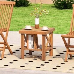 Tangkula Outdoor Side Table Acacia Wood Adirondack Table W/ Storage Shelf Natural -Tangkula GUEST eea54b20 5b78 44a6 b853 b1d529716fbd