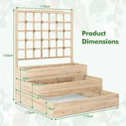 Tangkula 44" X 45" X 56" 3-Tier Raised Garden Bed W/ Lattice Trellis Open-Ended Base -Tangkula GUEST eea7fc75 544b 4361 9d64 e7acd06d0007