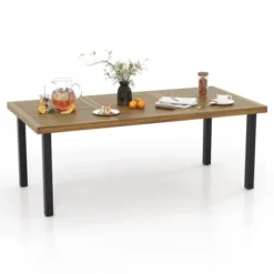 Tangkula 8-Person Dining Table 79" W/ 1.9" Umbrella Hole Acacia Wood Adjustable Foot Pads -Tangkula GUEST eeae4717 6b3b 4e4c a448 a09bc8ab7483