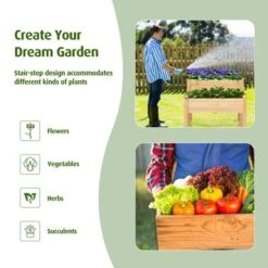 Tangkula 34'' X 34'' Wooden 2 Tier Raised Garden Bed Elevated Planter Box W/8 Drainage Holes Outdoor Planter Box For Vegetables -Tangkula GUEST eef649e7 f20a 41ae 887f 17bdd4a42e57