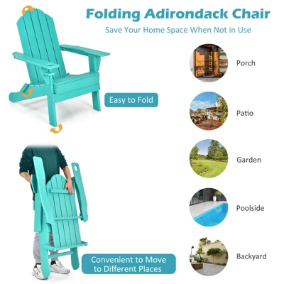 Tangkula 2PCS Folding Adirondack Chair Outdoor Adirondack Chair Weather Resistant Lounger For Backyard Porch Poolside Turquoise/Grey/White/Black 7 Tangkula 2PCS Folding Adirondack Chair Outdoor Adirondack Chair Weather Resistant Lounger For Backyard Porch Poolside Turquoise/Grey/White/Black - Image 5