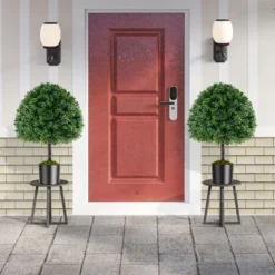 Tangkula 2PCS 28" Artificial Boxwood Topiary Ball Tree Set W/Ground Spike Sun-Protective