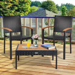 Tangkula Patio Rattan Dining Armchair 2 Set Of Wicker Chair W/Steel Frame Acacia Armrests Indoor & Outdoor -Tangkula GUEST efce828a 91fe 419d b308 b6d809ad0a00