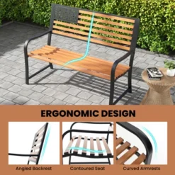 Tangkula 50” Outdoor Garden Bench 2-Person Metal Patio Chair With Flag Pattern Backrest & Rustic Wood Grain Finish -Tangkula GUEST efedd7c4 e793 40a4 a5b7 c15147e9dd8b