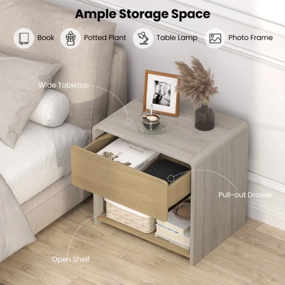 Tangkula Modern Style Nightstand 2-Tier Sofa Side Bedside Table W/ Drawer & Open Shelf 6 Tangkula Modern Style Nightstand 2-Tier Sofa Side Bedside Table W/ Drawer & Open Shelf - Image 4