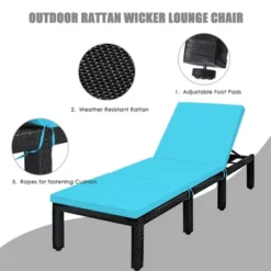 Tangkula Adjustable Rattan Patio Chaise Lounge Chair Couch W/ Turquoise Cushion -Tangkula GUEST eff1f8fa 0b43 4927 a8f9 398a05adc348
