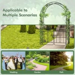 Tangkula 84" No Dig Arch Trellis Heavy-duty Metal Garden Arbor W/ Lockable Gate -Tangkula GUEST f0005230 cb38 46eb 9fc4 33fb8ac0be0e