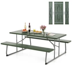 Tangkula Folding Picnic Table W/ 2 Benches 6 FT Camping Table Set W/ All-Weather HDPE Tabletop Green -Tangkula GUEST f0d39f7e b3b1 49be b118 2faa641929fe