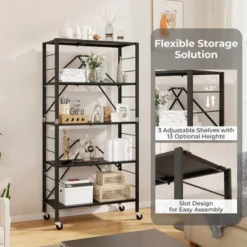Tangkula 2PCS Foldable Storage Shelf W/ Wheels Adjustable Shelves Metal Shelving Unit -Tangkula GUEST f128c50a ab04 4a4a bdfc 69cfa14742ca
