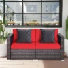 Tangkula 4PCS Rattan Corner Sofa Set Patio Outdoor Furniture Set W/ Red Cushions -Tangkula GUEST f1466217 fcc5 4acb 8d20 0b7235a0a700