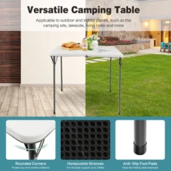 Tangkula Folding Camping Table Portable Picnic Table With All-Weather HDPE Tabletop Metal Frame & Carry Straps White/Gray -Tangkula GUEST f16f153f fe7b 411f 8e6f af6aae9feca2