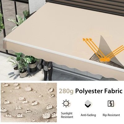 Tangkula Retractable Patio Awning Aluminum Deck Sunshade Shelter Outdoor Beige 6 Tangkula Retractable Patio Awning Aluminum Deck Sunshade Shelter Outdoor Beige - Image 4