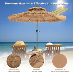 Tangkula 9 Ft Outdoor Tiki Umbrella Double-Roof Hawaii Style Umbrella W/ Tilt Mechanism & Hand Crank 9-Tier Endothermic Straw 8 Sturdy Steel Ribs -Tangkula GUEST f20e9e85 90c4 44c4 b19c 3d2bbaead9ab