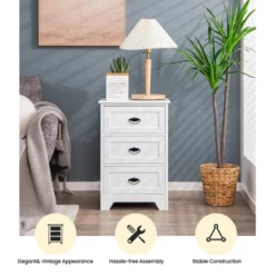 Tangkula End Table Nightstand Bedroom Storage W/ 3 Drawers & Wood Slide White -Tangkula GUEST f2300d4c 0a76 4712 93c4 04be67971294