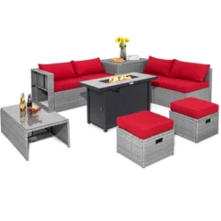 Tangkula 9 PCS Patio Furniture Set With 42" 60,000 BTU Fire Pit Outdoor Space-Saving Sectional Sofa Set With Storage Box Black/Gray/Navy/Red/Turquoise/Off White -Tangkula GUEST f289e529 3a89 45e1 bf20 b2c8a4c4fcd9