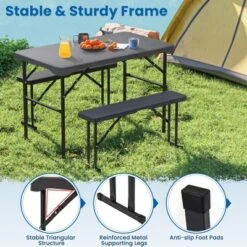 Tangkula Outdoor Table Bench Set Folding Picnic Table Set W/ 2 Benches Sturdy Metal Frame -Tangkula GUEST f29174ef 483e 479a 96ae 8c5876e2f328