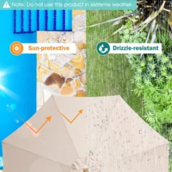 Tangkula 10FT Patio Umbrella Outdoor Table Market Umbrella With 8 Bamboo Ribs Pulley Lift And Ventilation Hole Beige -Tangkula GUEST f2a60556 b207 4d9f b539 f14ad3205552