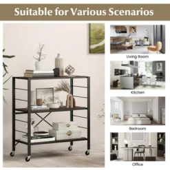 Tangkula 3-Tier Folding Shelf Free DIY Design Shelving Unit W/ 4 Universal Wheels Kitchen -Tangkula GUEST f2b9c709 b7fa 4483 9196 642d4d426a62
