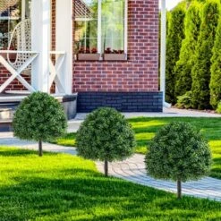 Tangkula 2PCS 28" Artificial Boxwood Topiary Ball Tree Set W/Ground Spike Sun-Protective -Tangkula GUEST f31c3d1d f7c3 4df2 a945 4484415427c9