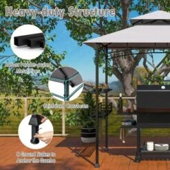 Tangkula 8 X 5 FT Outdoor Grill Gazebo Double Tiered BBQ Canopy Tent W/ 2 Side Shelves 20 Hooks Bottle Opener & Storage Basket -Tangkula GUEST f3538a23 2244 4241 994e ed1d1e38589d