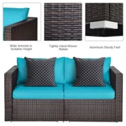 Tangkula 2PCS Rattan Corner Sofa Set Patio Outdoor Furniture Set W/ 4 Blue Cushions -Tangkula GUEST f3788cb2 65c6 4ec5 974e eab4b2ec5e82 1