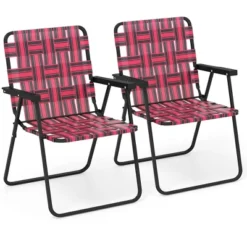Tangkula Set Of 2 Patio Folding Web Chair Set Portable Beach Camping Chair Red -Tangkula GUEST f38e6bb1 70a6 48b2 92df 6dc9c9d3eb29
