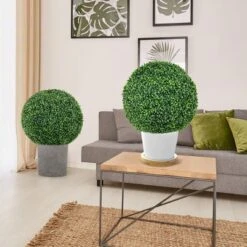 Tangkula 2 PCS 20" Artificial Boxwood Topiary Balls Sun-protective Round Greenery Bushes