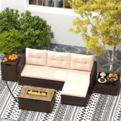 Tangkula 4 PCS Outdoor Furniture Set W/ 32" Fire Pit Table & Propane Tank Cover -Tangkula GUEST f3ebff9e fc1c 4d2b 9b78 a3f1f242a45d