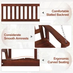 Tangkula Wooden Porch Swing 2-Person Hanging Swing Chair W/ Adjustable Galvanized Metal Chains -Tangkula GUEST f3f4d539 65bc 4986 b505 03655b43f2a9