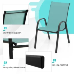 Tangkula Set Of 4 Stackable Patio Chairs All Weather Resistant Breathable & Quick-Dry Fabric Outdoor Dining Chairs W/Armrests Turquoise Blue -Tangkula GUEST f43a9485 df70 4780 bc99 ceb440020f05