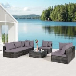Tangkula 7 PCS Outdoor Patio Furniture Set All-Weather PE Rattan Sofa Set W/Coffee Table & Cushions -Tangkula GUEST f43c1214 f56e 4215 9e20 beed3befc785