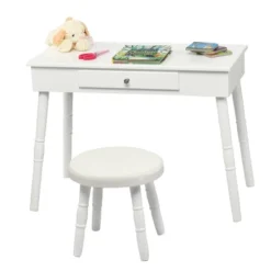 Tangkula Kids Princess Vanity Table Set W/ Chair Crown Mirror White -Tangkula GUEST f4458266 8b9b 4123 a171 092c50006f3f