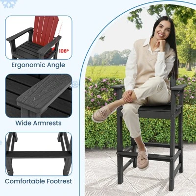 Tangkula 2PCS Outdoor HDPE Bar Stool Tall Adirondack Chair With Armrests And Footrest 30 Inches Counter Height Bar Stool 8 Tangkula 2PCS Outdoor HDPE Bar Stool Tall Adirondack Chair With Armrests And Footrest 30 Inches Counter Height Bar Stool - Image 6