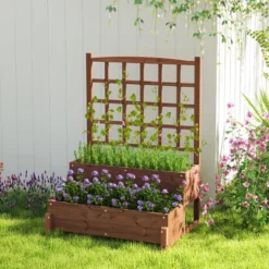 Tangkula Raised Garden Bed W/ Trellis W/ Drainage Holes Legs Twisting Rope For Backyard