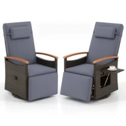 Tangkula Set Of 2 Patio Rattan 360° Swivel Recliner Chair Wicker Lounge Chair W/Adjustable Backrest & Footrest Reclining Seat W/Flip Side Table -Tangkula GUEST f5ba706c b6c4 4f68 9b64 c8b77abbd83e